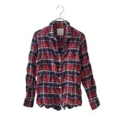 SHIPS シップス(S)ウール混 チェック柄 フランネルシャツ/レッド