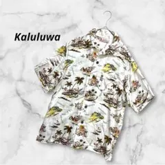 カルルワ Kaluluwa 半袖 ホワイト アロハシャツ M レーヨン ハワイのサムネイル