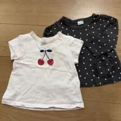 80cm チェリー柄・ハート柄Tシャツ2枚セット