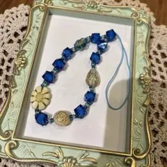 【ハンドメイド】ビーズストラップ　じゃらじゃらキーホルダー　ブルー　青系