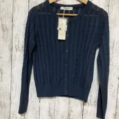長袖カーディガン　透かし編み　ネイビー　M
