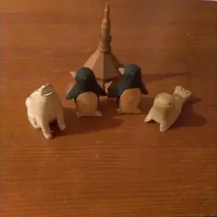 ポレポレ動物四匹セットプラスかわいいお家　木製　t-lab