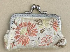 ② インド刺繍リボン花柄がま口財布 （オレンジ)