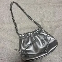 シルバー ギャザー付きショルダーバッグ