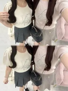 【新品】 NICE CLAUP ナイスクラップ ロゴビジューニット ピンク