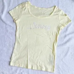 レディース半袖Tシャツ カットソー ラメ メッセージ M 2 黄 パステルY2Kのサムネイル