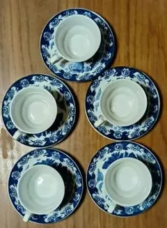 青と白の花柄ティーカップ 5個セット