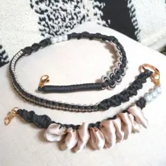 パラコード スマホショルダーストラップ 3way ピンクベージュ フリル パール