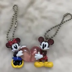 平成レトロ ディズニー ミッキー ミニー ハート キーホルダー 2点セット