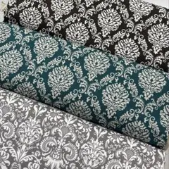 ハギレ　ダマスク柄　3点セット　グリーン、ライトグレー、ブラック75×50cm