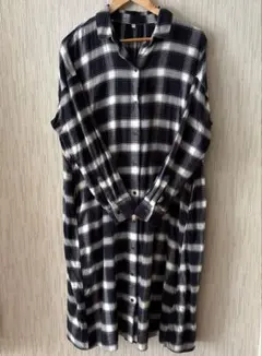 無印良品＊シャツワンピース＊紺系チェック＊フランネル両面起毛