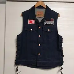 【未使用】KADOYA カドヤ デニムベスト Gベスト レザー Mサイズ 極美品 未使用】KADOYA カドヤ デニムベスト Gベスト レザー Mサイズ 極美品