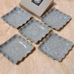 未使用　たち吉　青磁　紅貫入　ひし形銘々皿5枚