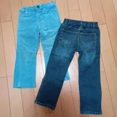 100センチパンツ2枚セット☆ハッシュアッシュコーデュロイパンツ・ブラックデニム