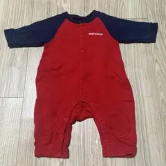 ミキハウス　ロンパース ミキハウスバックロゴロンパース　赤×紺 70サイズ