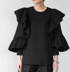 新品未使用　フリル付き黒長袖ブラウス