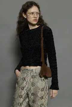Shirring Velor Back Zip T-shirtのサムネイル