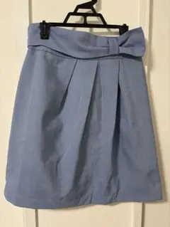 膝丈スカート　タイト　リボン　水色　ギャザー　36サイズ　ロペピクニック