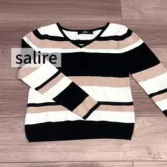 【美品】salire サリア　Vネックニット　マルチボーダー　春ニットのサムネイル