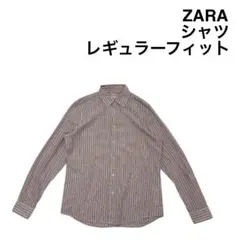 【ZARA】ザラ シャツ Mレギュラーフィット ストライプ 紫 コットン リネン
