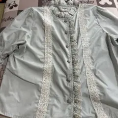 花柄刺繍 レース 半袖ブラウス ライトブルーのサムネイル