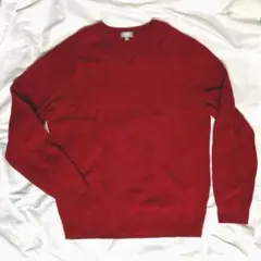 ユニクロUNIQLOウール100％ラムウールニットVネックセーター赤・XL