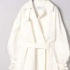 JEANASIS ホワイトロングコート　ヘリンボーン柄