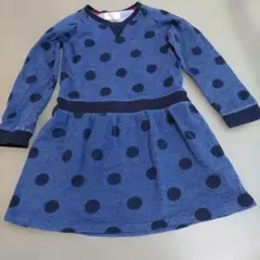 130 ワンピース ジーンズ色に紺色の水玉