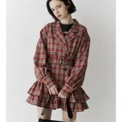 jouetie ジュエティ ヘムフリルトレンチミニワンピース　レッド チェック