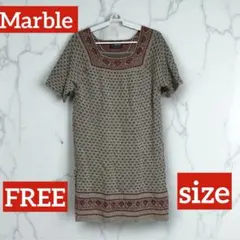 Marble マーブル　ハート柄 半袖ひざ丈ワンピース　毛100% フリーサイズのサムネイル