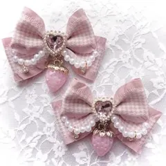 ♥量産型 地雷♥千鳥いちご ヘアリボン ピンク Ｎｏ．２０３