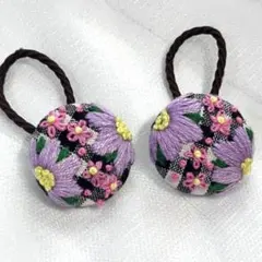 【08】刺繍ヘアゴム（2.7センチ）2個セット♡ボタニカルデザイン　ハンドメイド