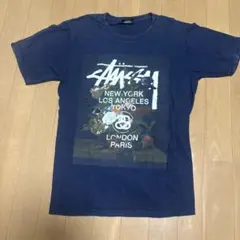 STUSSY フラワーフォト ロゴTシャツ S ネイビーのサムネイル