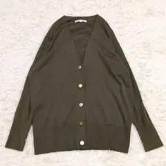 23区 テンセルストレッチ Vネック カーディガン カーキ系 金ボタン 38のサムネイル