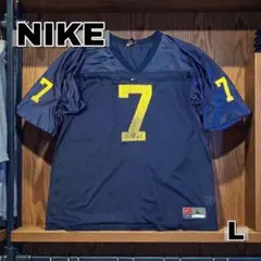 雰囲気抜群 ナイキ ミシガン ゲームシャツ L 紺 黄 ボロ グランジ 古着