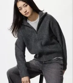 【新品】ユニクロ　スフレヤーンフルジップカーディガン　S 黒