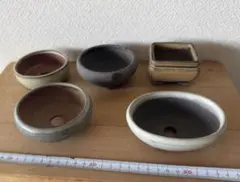 B 盆栽鉢　豆盆栽鉢　山野草鉢　多肉植物鉢　植木鉢　陶器製　５個セット　落款印のサムネイル