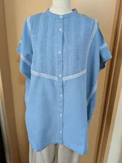 5.5ozデニム スモッキング刺繍 コクーンブラウスのサムネイル