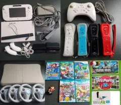 すぐ遊べるWiiU本体セット★カラフルリモコン ハンドル各4 ソフト８ アミーボ