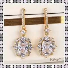 スクエア ドロップ ピアス ダイヤ ジルコニア キラキラ 豪華 高級感p