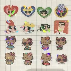 パワーパフガールズ 日焼け キティ ★ ホログラムフレークシール 16枚