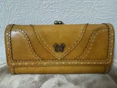 ANNA SUI キャメル がま口長財布 花柄内装 カード収納多数