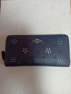 COACH 花柄 長財布 ネイビー　アウトレット