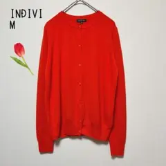 INDIVI カーディガン 赤 長袖 38 M シンプル 上品 差し色 春　朱赤