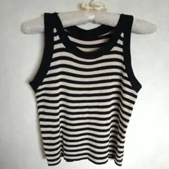 ストライプノースリーブニットトップス