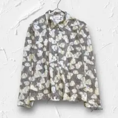 Y5552 総レース シャツブラウス 長袖 レトロ感透け感 上品 グレー M