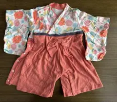ベビー 袴ロンパース　花柄着物 スタイルドレス 70