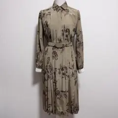 昭和レトロ 花柄ワンピース ベルト付き プリーツ 70s80sヴィンテージ