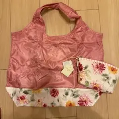 ローラアシュレイ　マイバッグＭ　サブバッグ　エコバッグ　花柄　新品未使用　ピンク