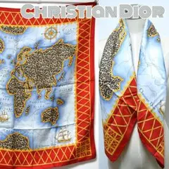 クリスチャン ディオール■ロゴ入りレオパード柄地図プリント大判シルクスカーフ